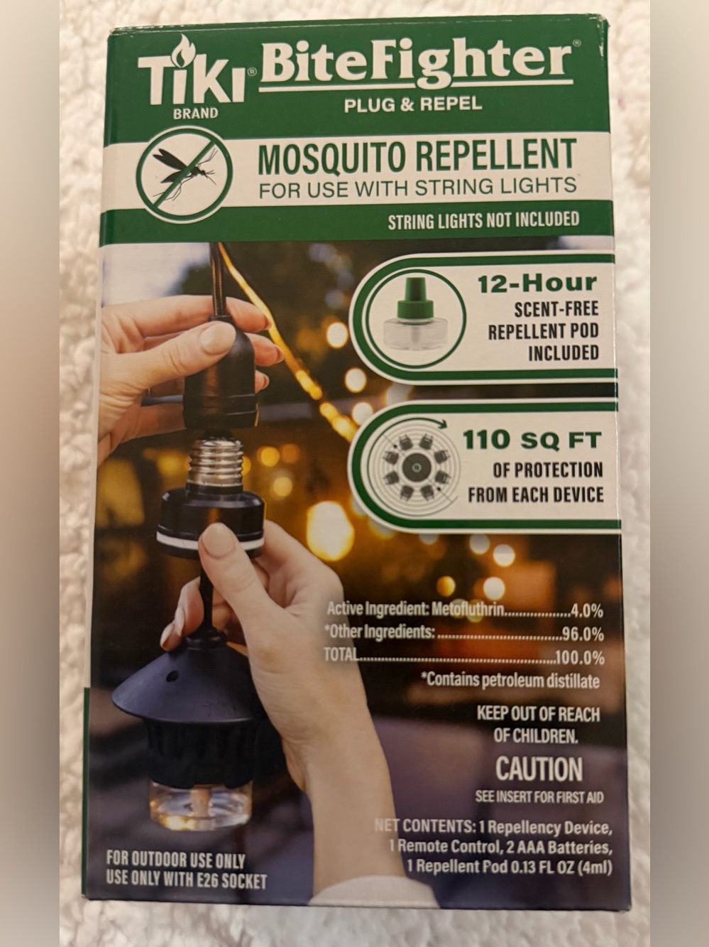 TIKI BiteFighter Mosquito Repellent Plug for String Lights — Black